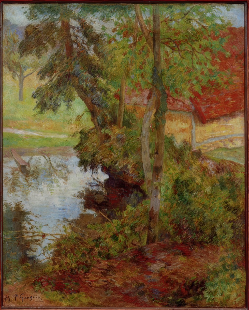 Landskab med rødt tag af Paul Gauguin