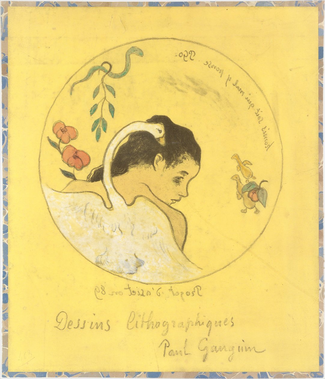 Leda Design for a Plate: Shame on They Who Evil Think Honi Soit Qui Mal y Pense..., 1889. af Paul Gauguin