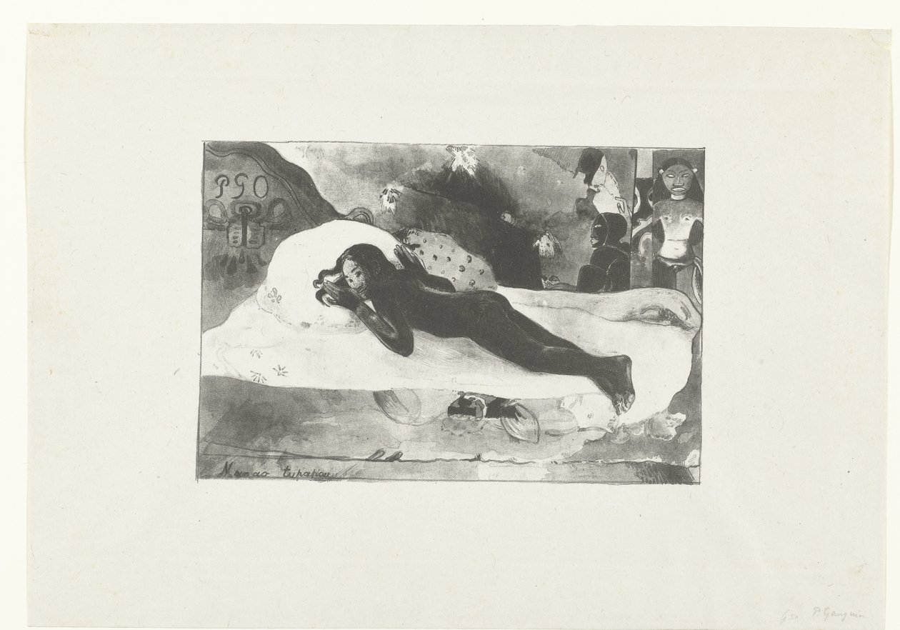 Tilbagelænet pige og de dødes spøgelser Set af de dødes spøgelser Manao tupapau (titel på objekt) af Paul Gauguin