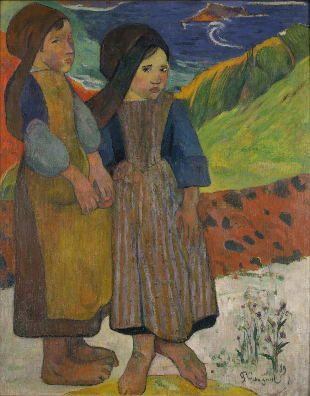 Små bretonske piger ved havet af Paul Gauguin