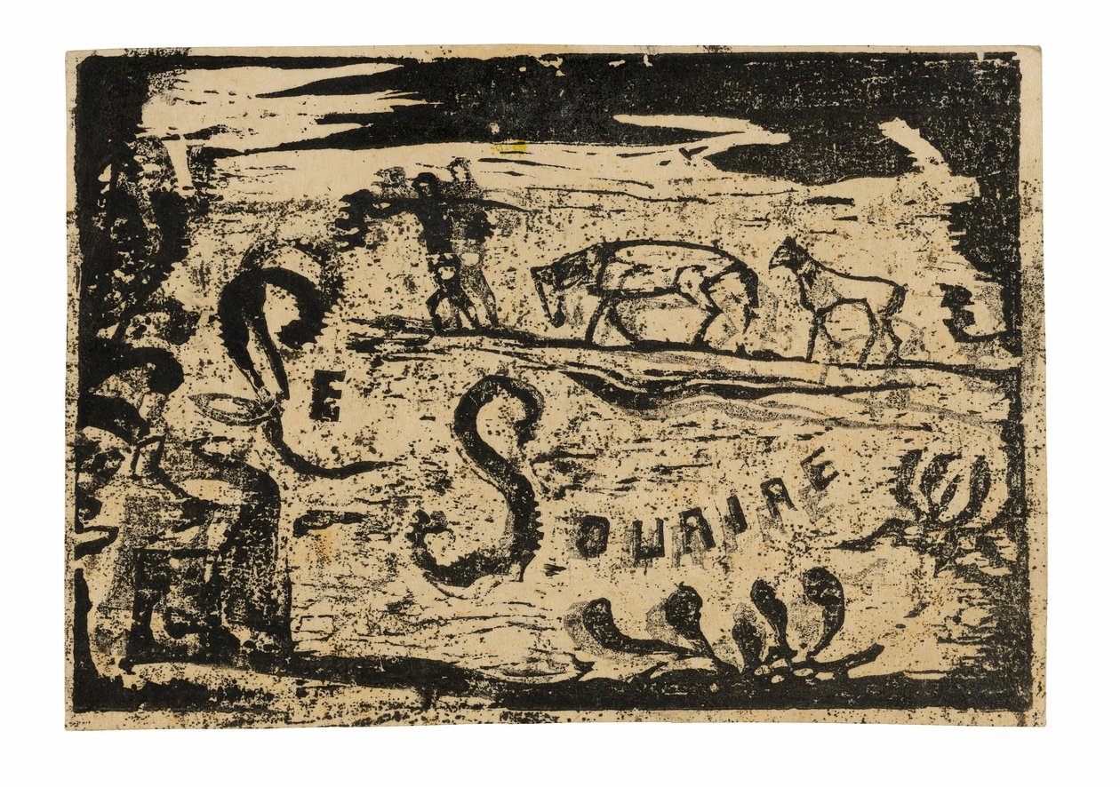 Mand, der bærer bananer efterfulgt af to heste, hovedstykke til Le sourire af Paul Gauguin