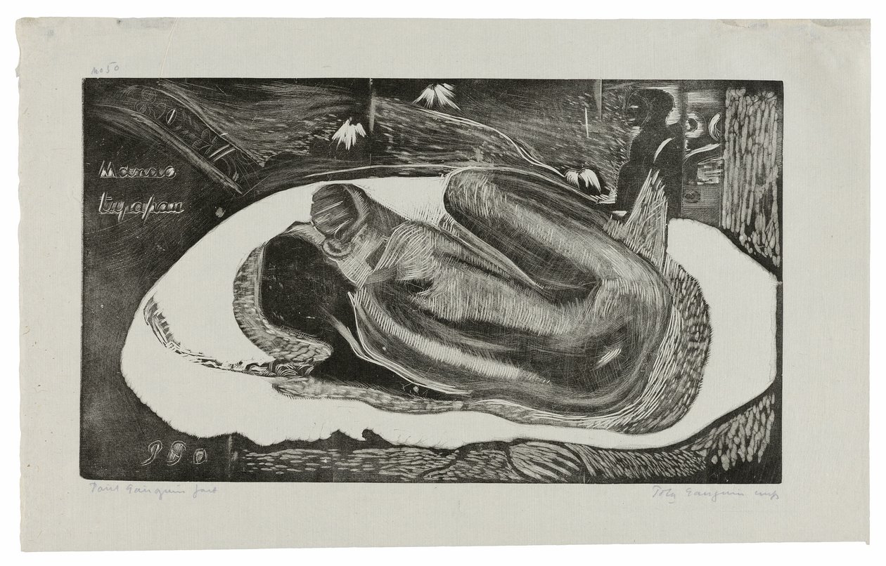 Manao tupapau (Hun tænker på spøgelsen eller spøgelsen tænker på hende), fra Noa Noa-suiten af Paul Gauguin