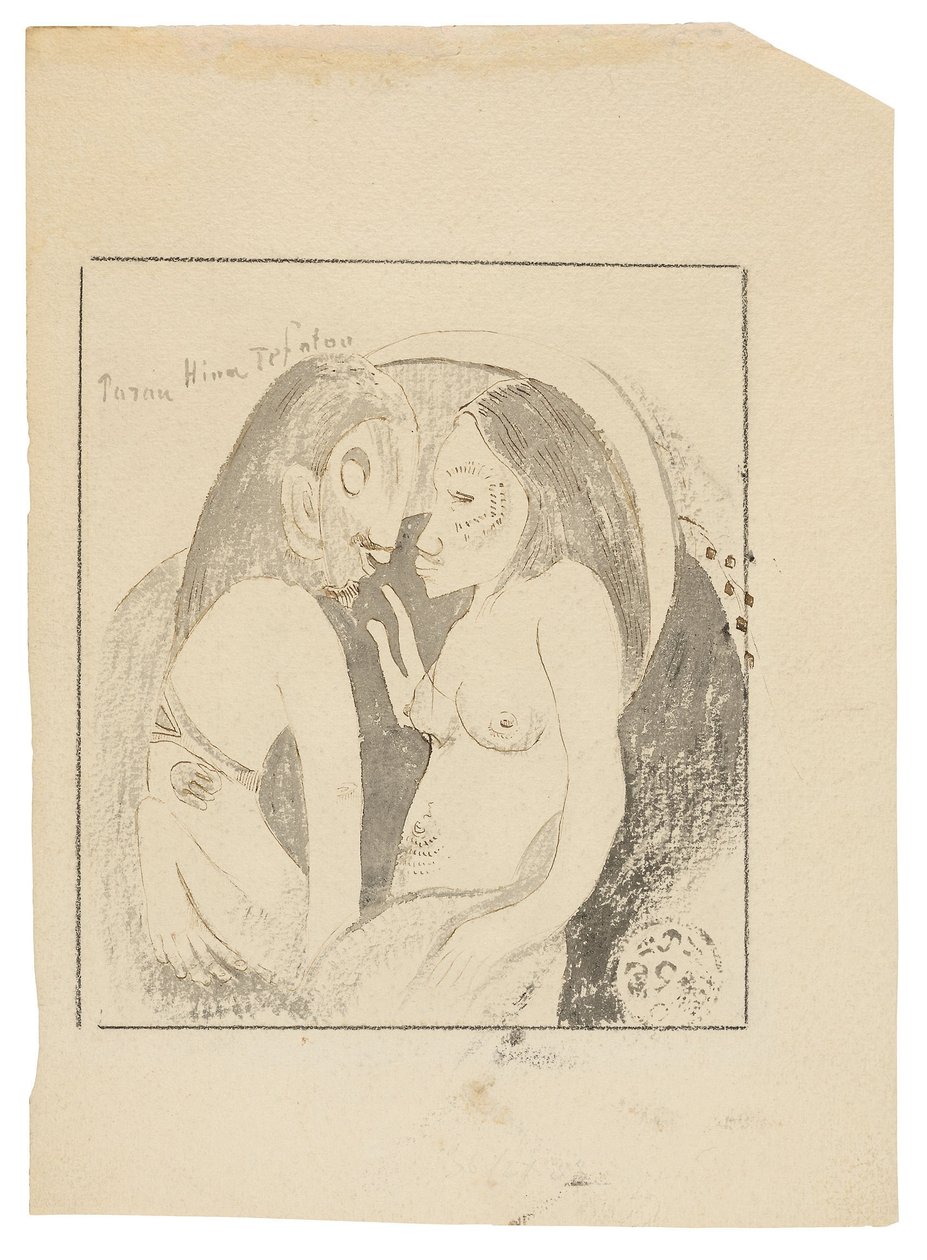 Parau Hina Tefatou (Kuun jumalattaren ja Maan jumalan väliset sanat) af Paul Gauguin