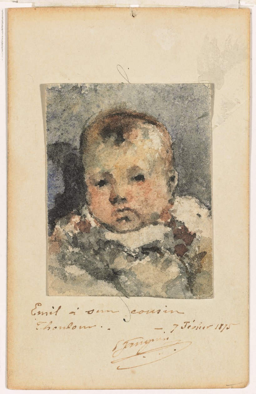 Portræt af et barn, 7. februar 1875 (akvarel på papir lagt på et originalt visitkort) af Paul Gauguin
