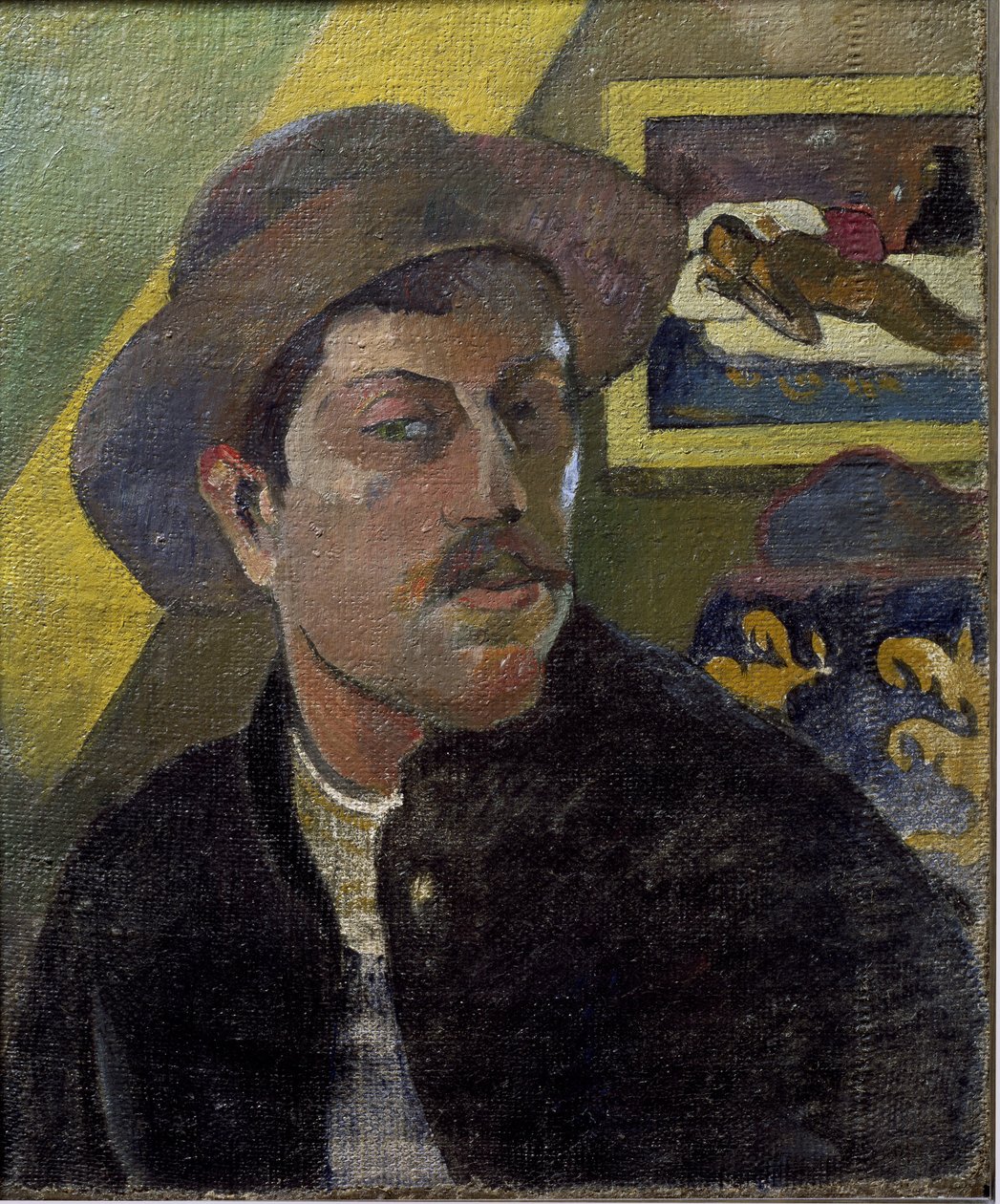 Portræt af kunstneren med hat - Olie på lærred af Paul Gauguin