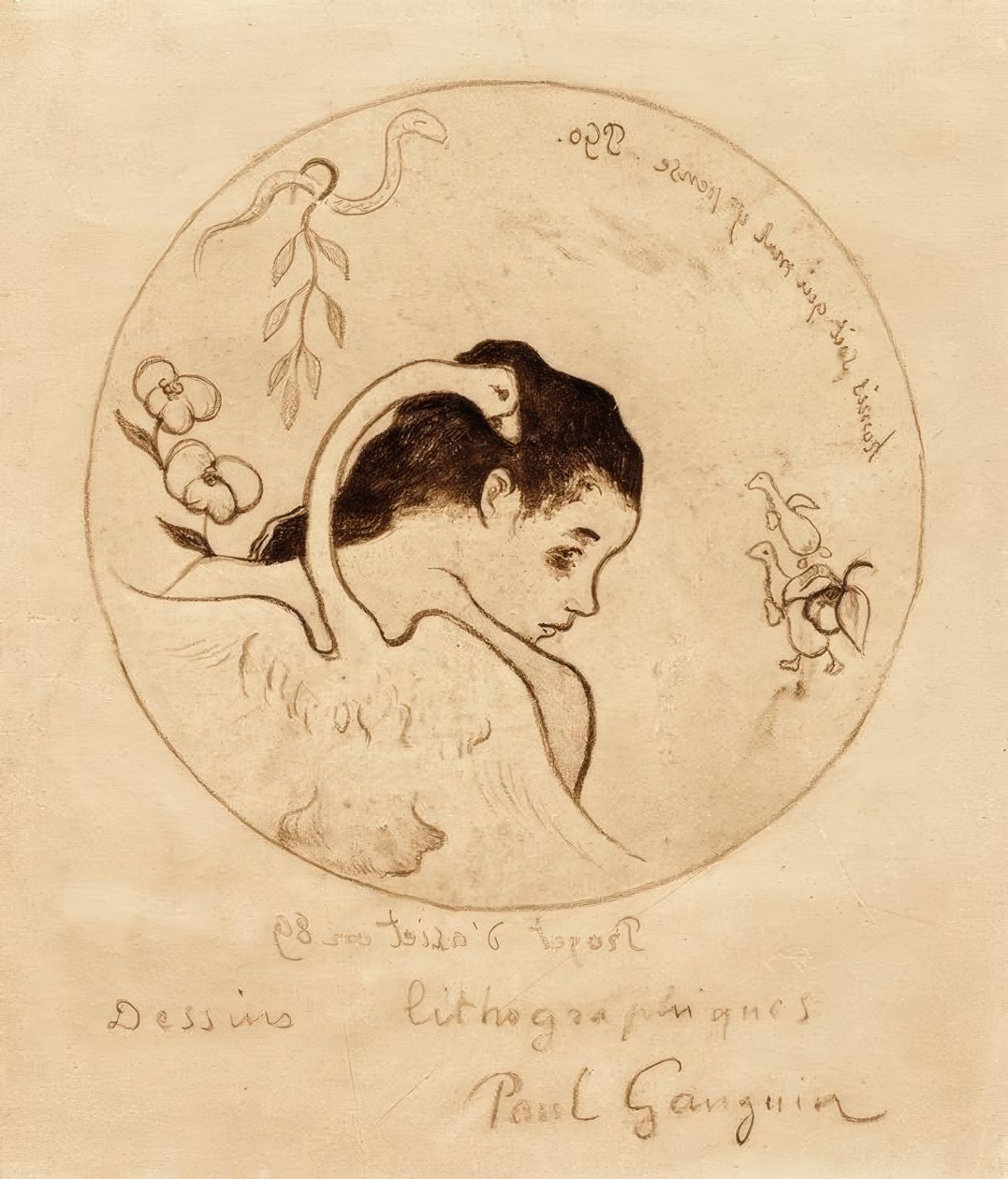 Projekt til en tallerken - Leda og svane af Paul Gauguin