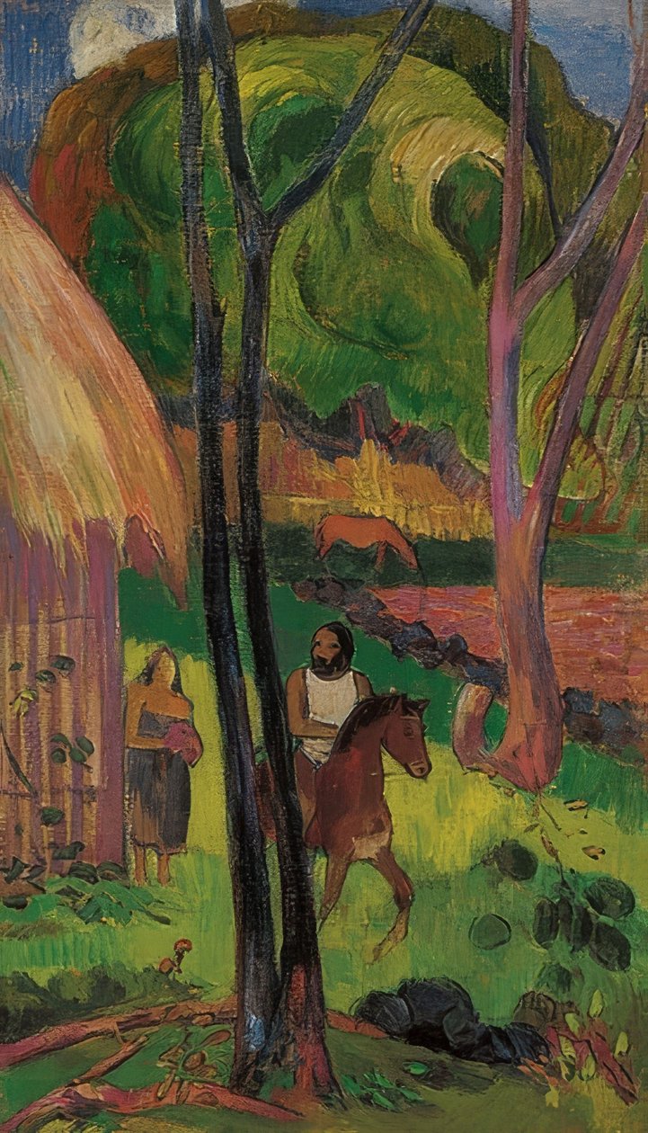 Ryttere foran hytten (Cavalier devant la case). 1902 af Paul Gauguin
