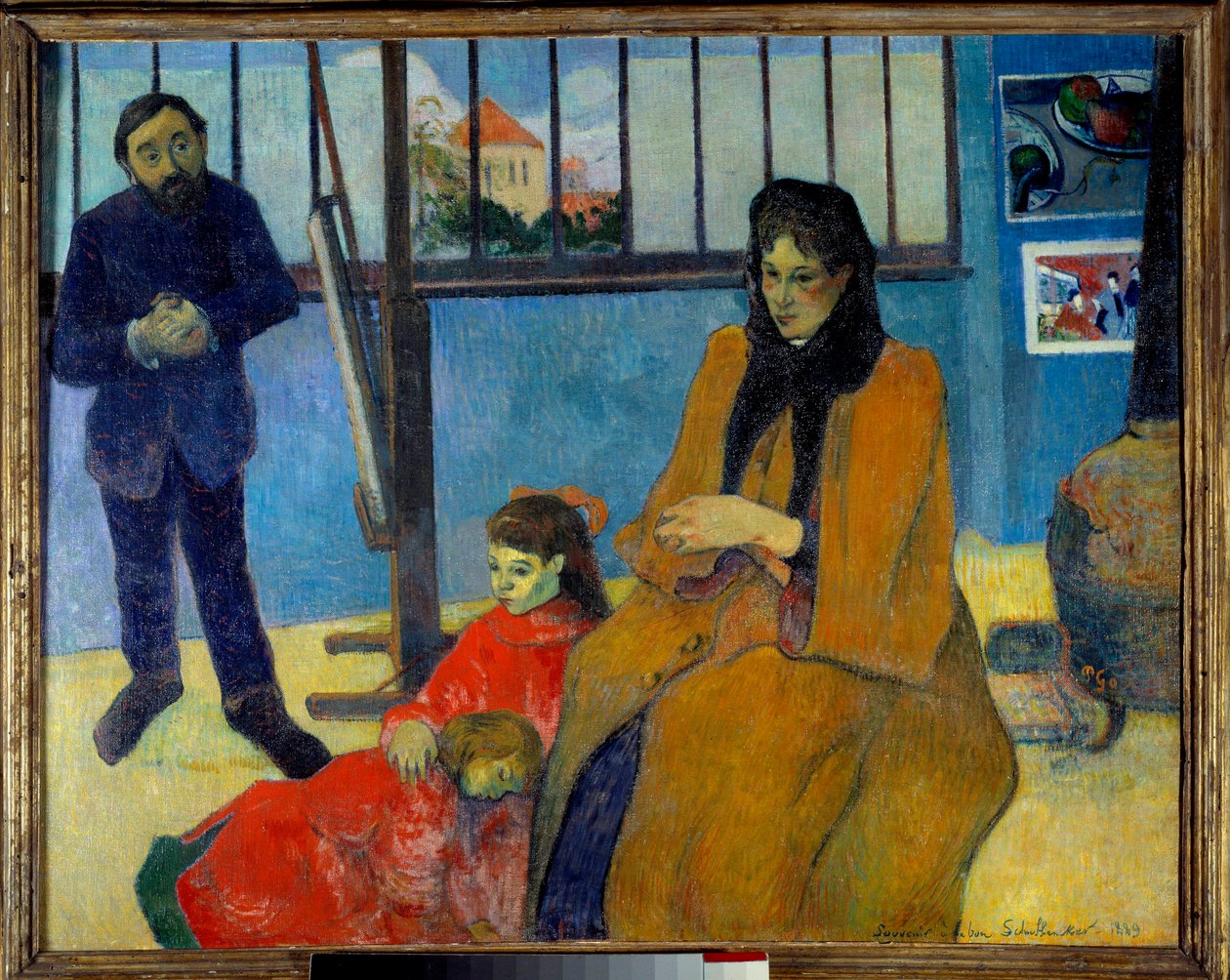 Schuffeneckers Værksted eller Schuffenecker-familien. Portræt af Emile Scuffenecker (1851-1934), hans kone, født Louise Lancon og deres børn Jeanne og Paul. Maleri af Paul Gauguin (1848-1903) af Paul Gauguin