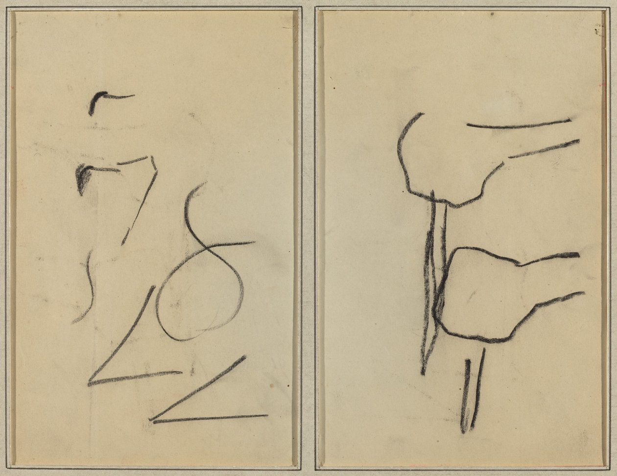 Skriblerier; To former [verso] af Paul Gauguin