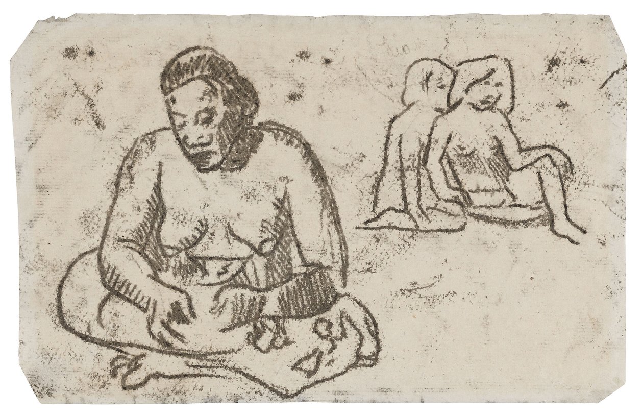 Siddende kvinde (relateret til maleriet Sister of Charity), ca. 1902 (overførselstegning med sort blæk på elfenbensvævet papir) af Paul Gauguin
