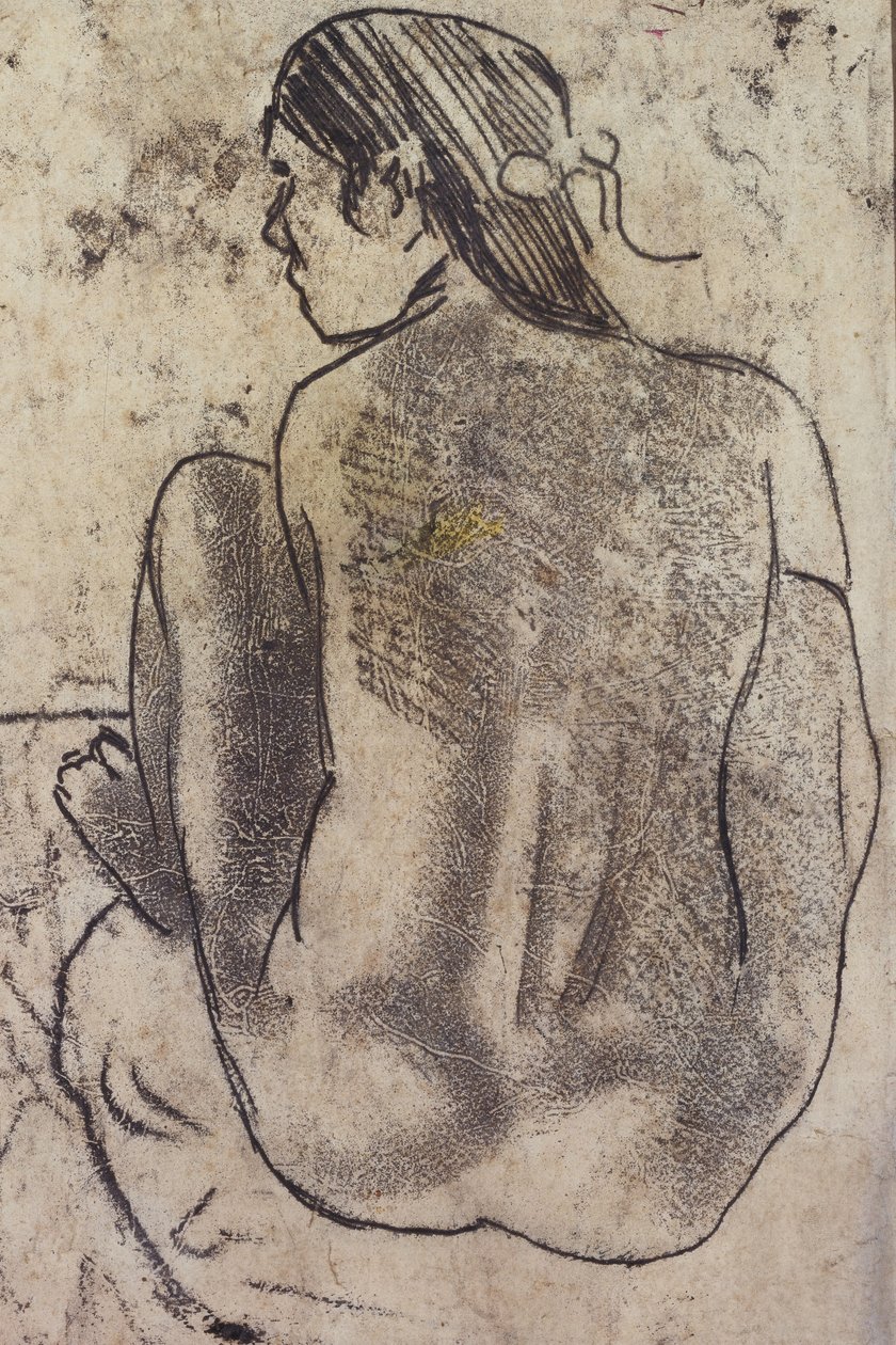 Siddende Tahiti nøgen bagfra, ca. 1902 af Paul Gauguin
