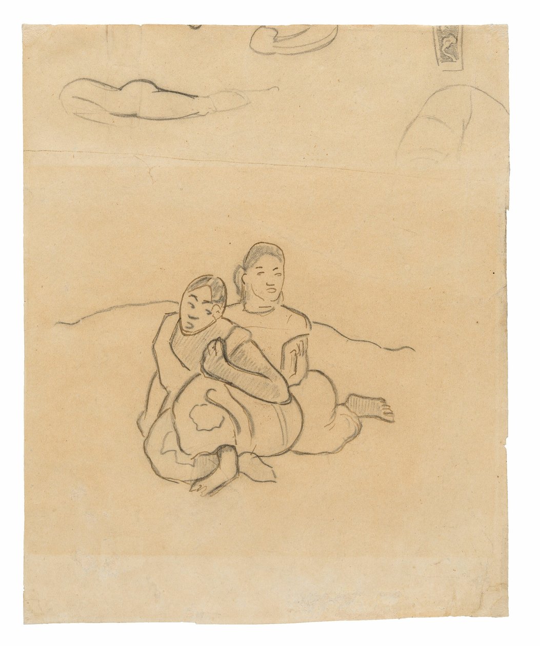 Siddende tahitiske kvinder (relateret til maleriet Nafea faa ipoipo [Hvornår vil du gifte dig?]) og andre skitser af Paul Gauguin