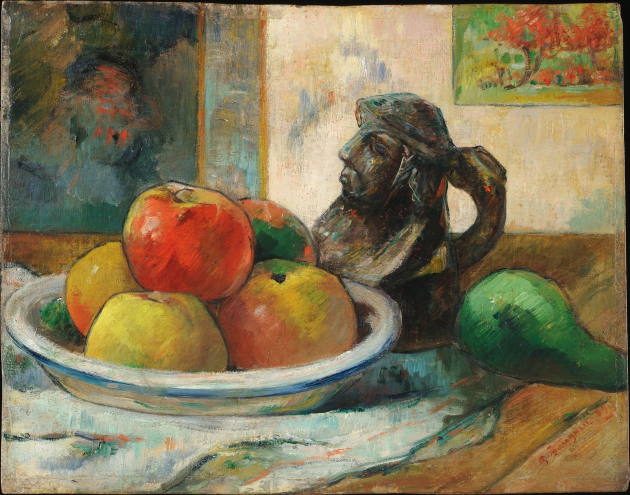 Stilleben med æbler, pære og kande af Paul Gauguin