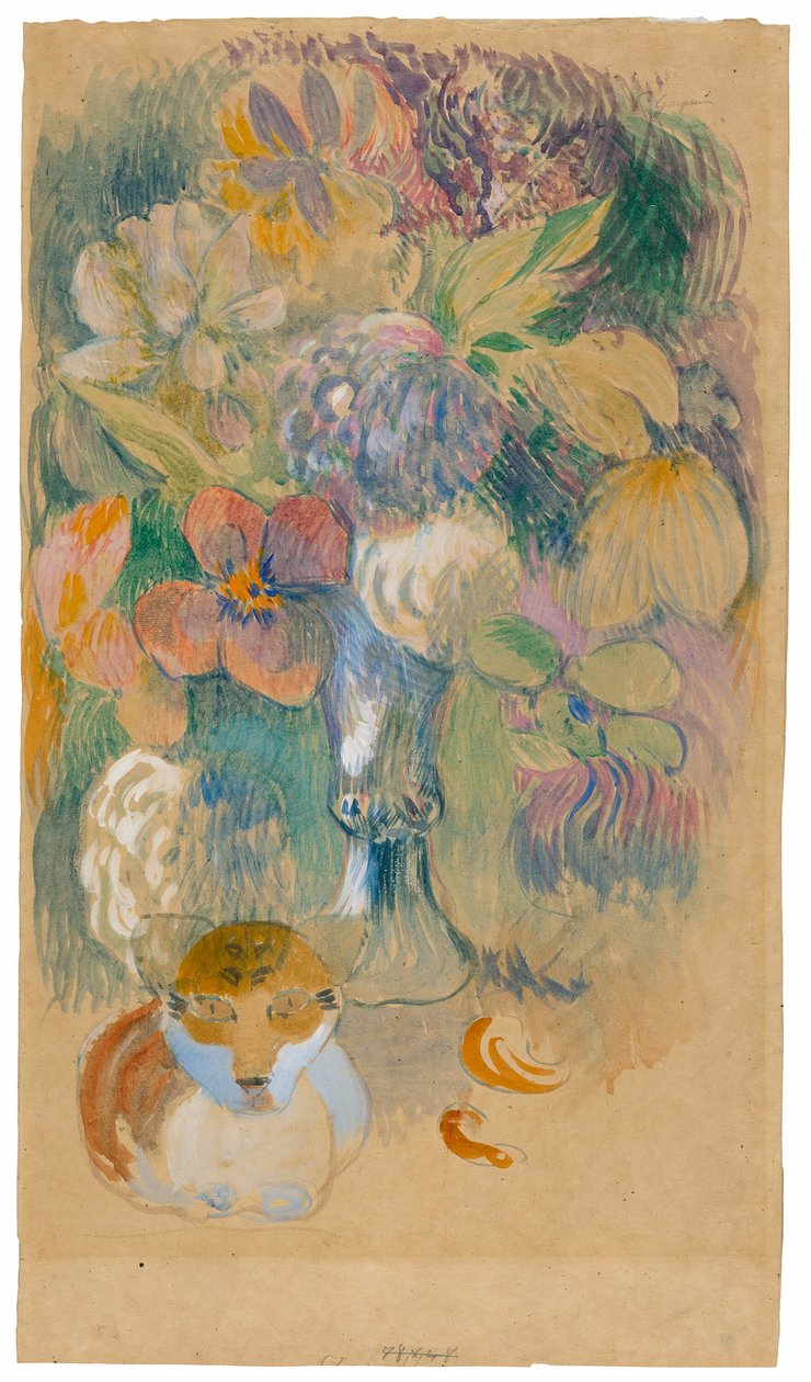 Stilleben med kat af Paul Gauguin