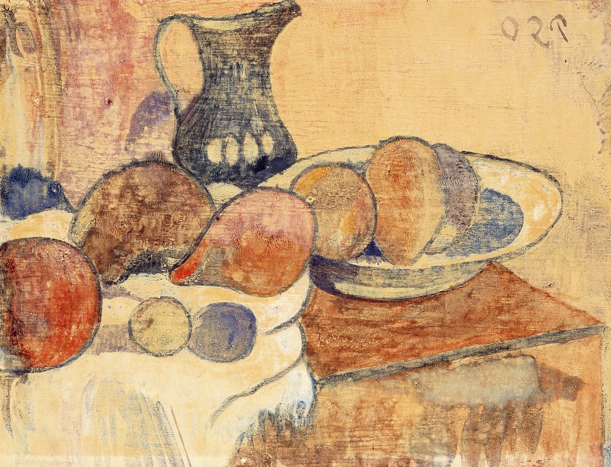 Stilleben med en kande og frugt; Stilleben med kande og frugt, ca. 1899 af Paul Gauguin