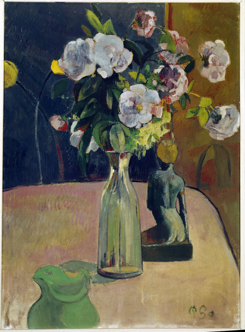 Stilleben med roser og statue (olie på lærred af Paul Gauguin