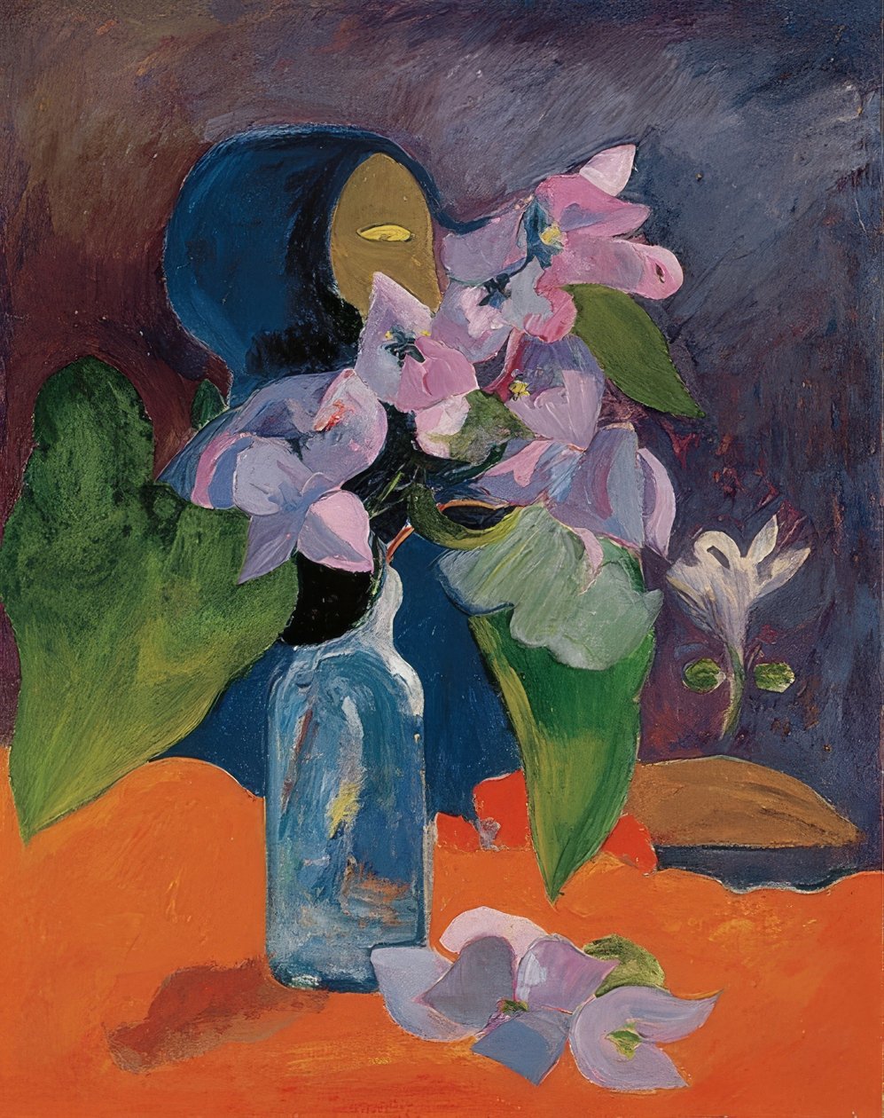 Stilleben med blomster og idol. Omkring 1892 af Paul Gauguin