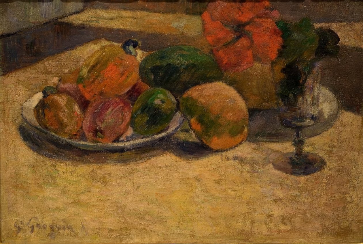 Stilleben med mango og hibiscus af Paul Gauguin