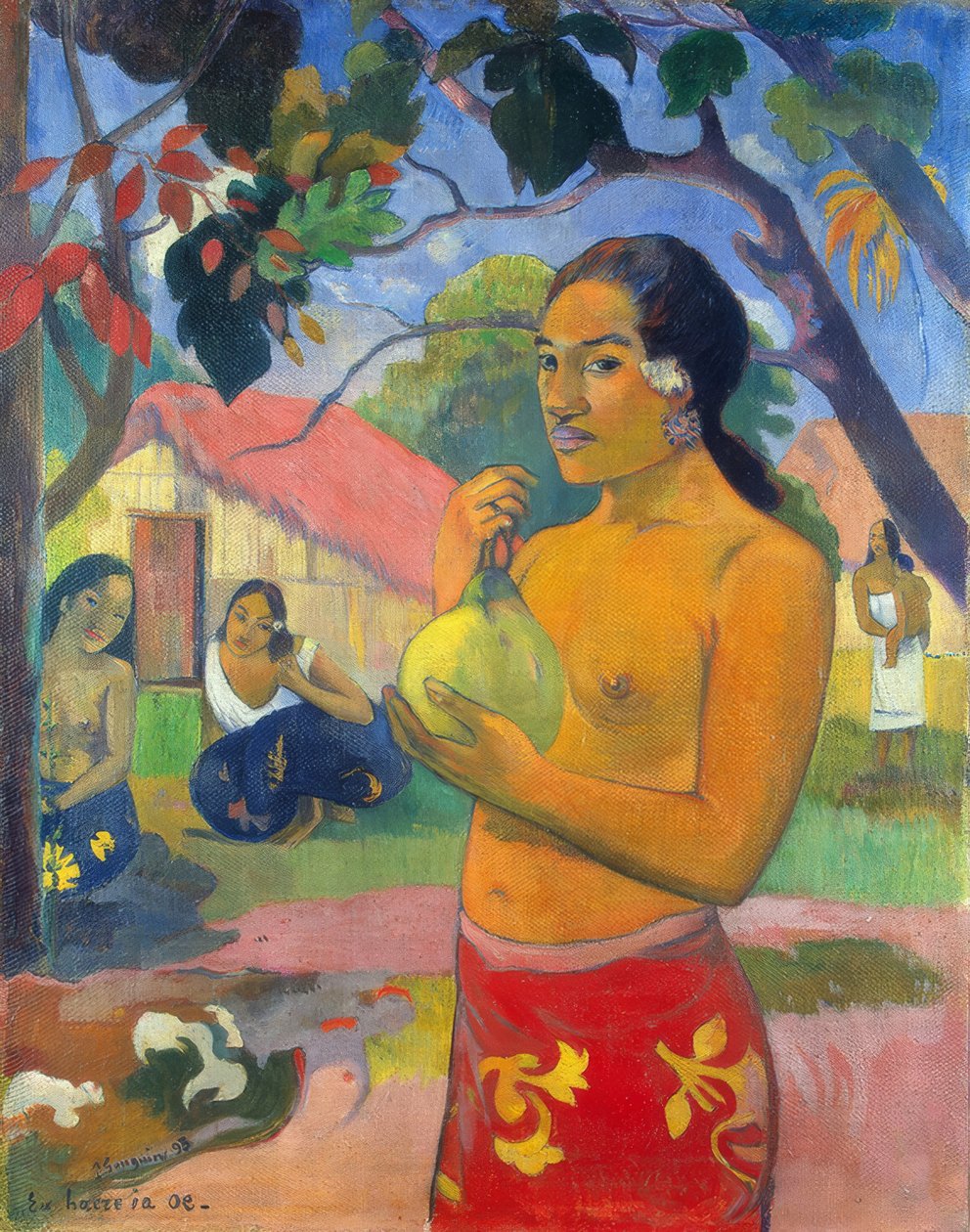 Tahiti: Woman Holding a Fruit (Hvor skal du hen? / Eu haere ia oe?), Paul Gauguin (1893) af Paul Gauguin