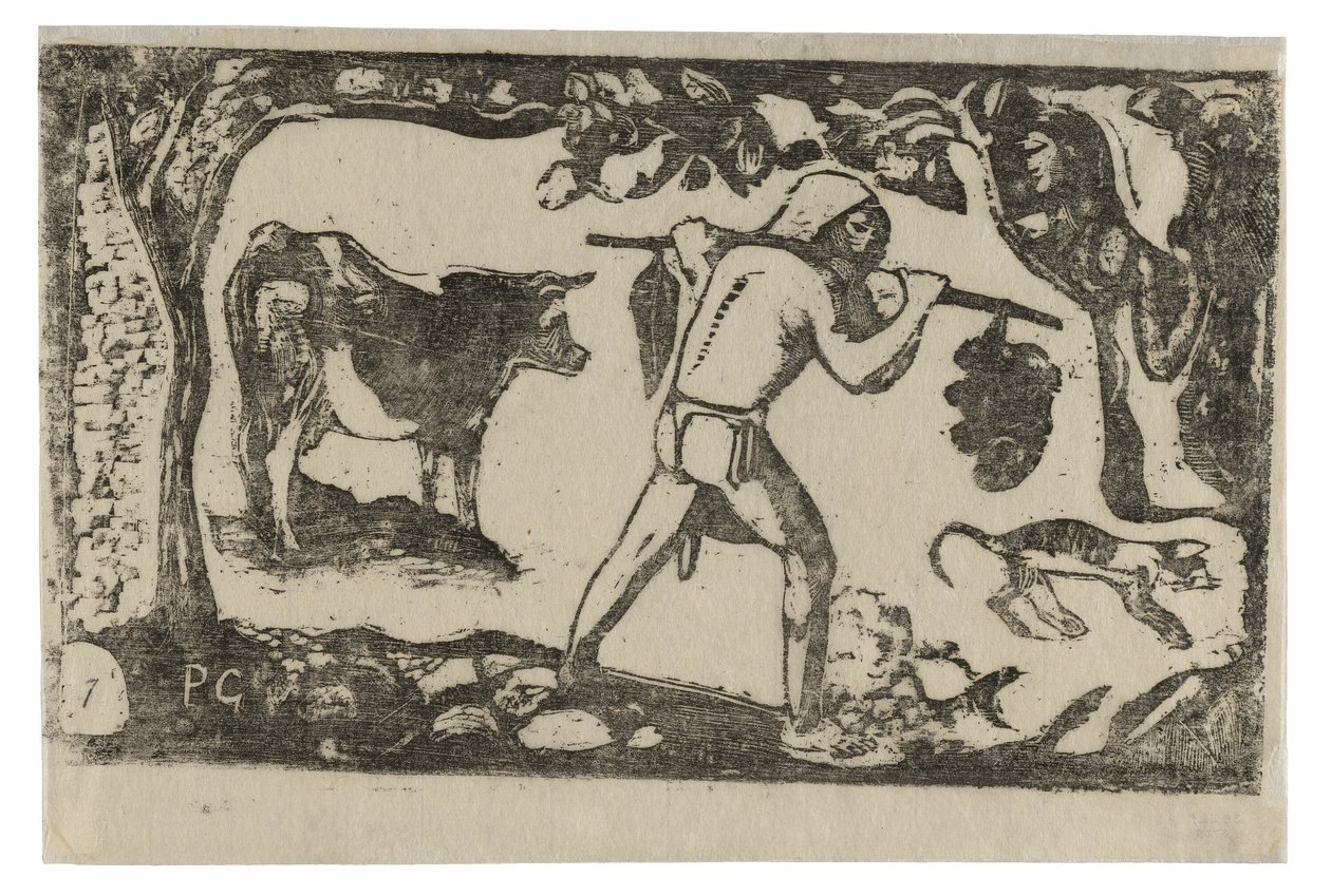 Tahitian Carrying Bananas, fra Suite of Late Wood-Block Prints af Paul Gauguin