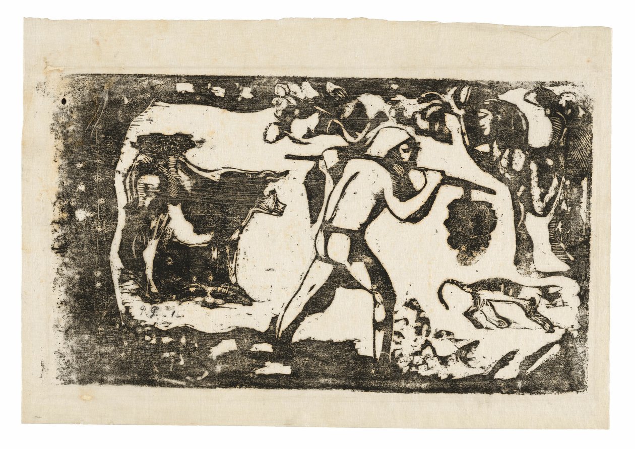 Tahitian Carrying Bananas, fra Suite of Late Wood-Block Prints af Paul Gauguin