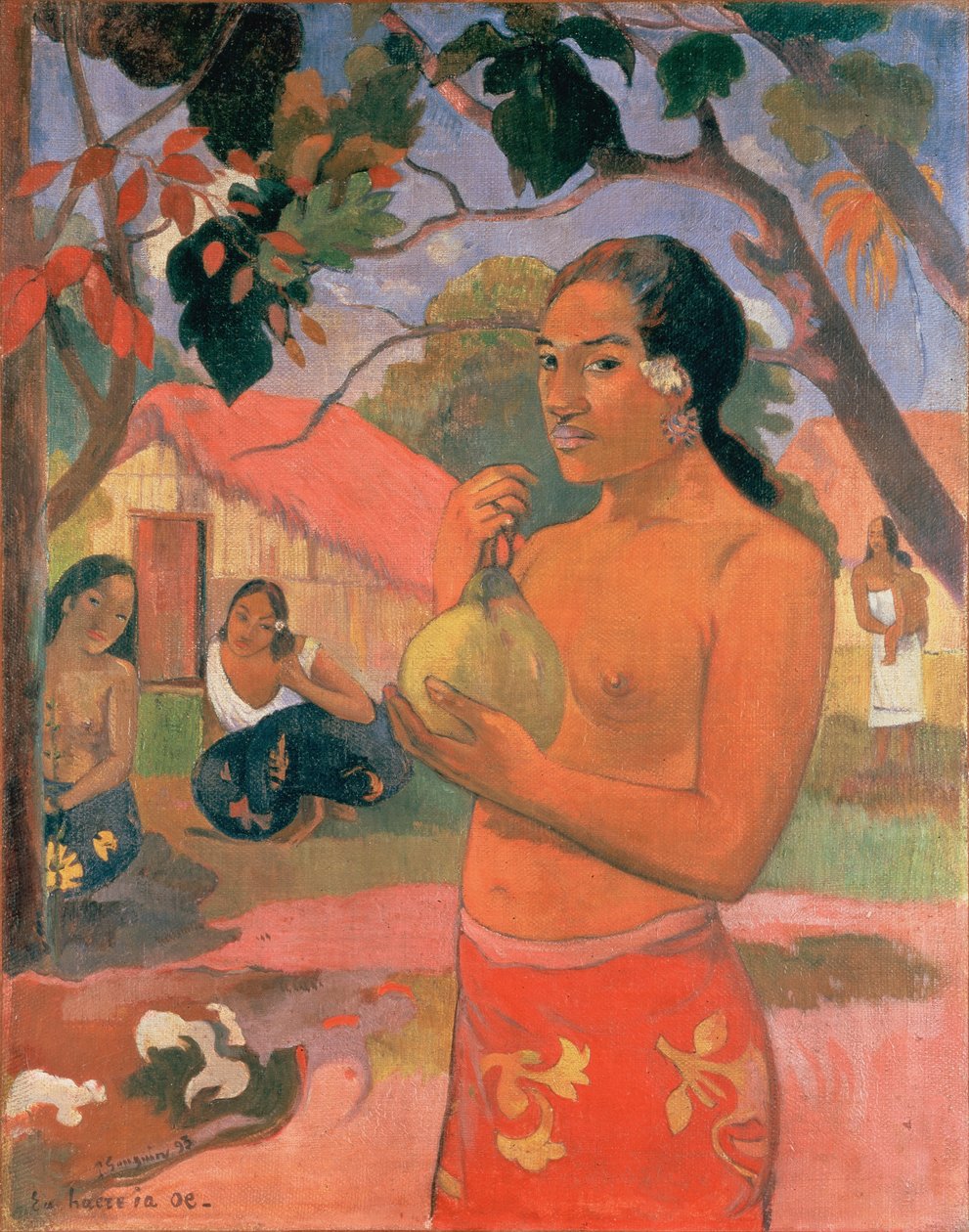 Tahitiansk:  Ea haere ia oe (A haere ia oe) Where Are You Going, eller Woman Holding a Fruit (Kvinde med frugt) af Paul Gauguin