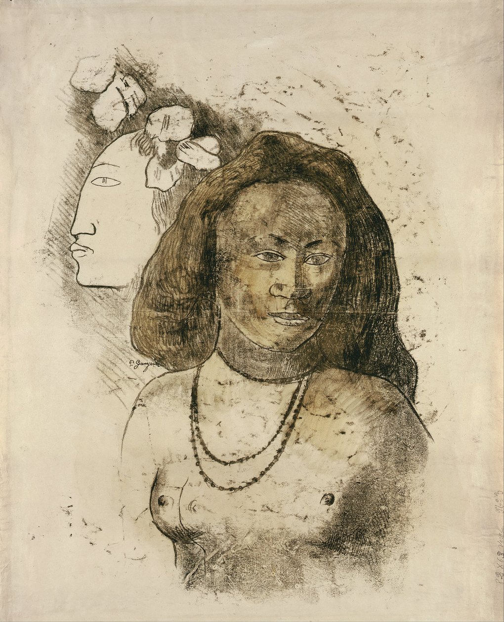 Tahitiansk kvinde med ond ånd LEsprit slør af Paul Gauguin