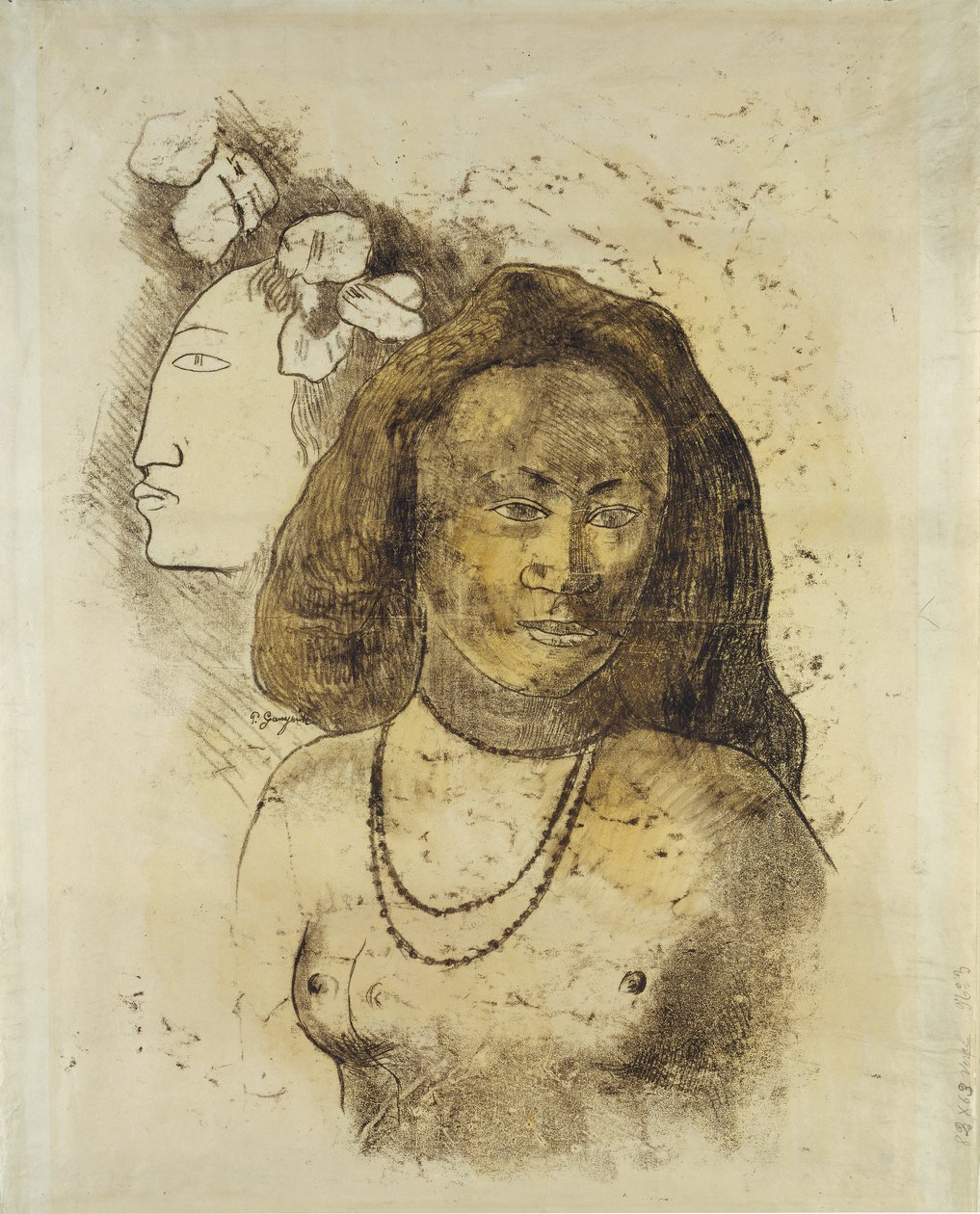 Tahitiansk kvinde med ond ånd, ca. 1899-1900 (monotype med akvarel på papir) af Paul Gauguin