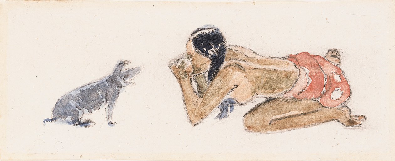 Tahitisk kvinde med gris af Paul Gauguin