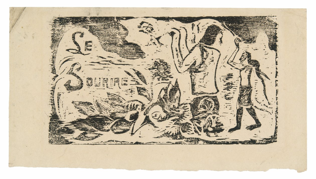 Tahitianere, blomster og blade, hovedstykke til Le sourire af Paul Gauguin