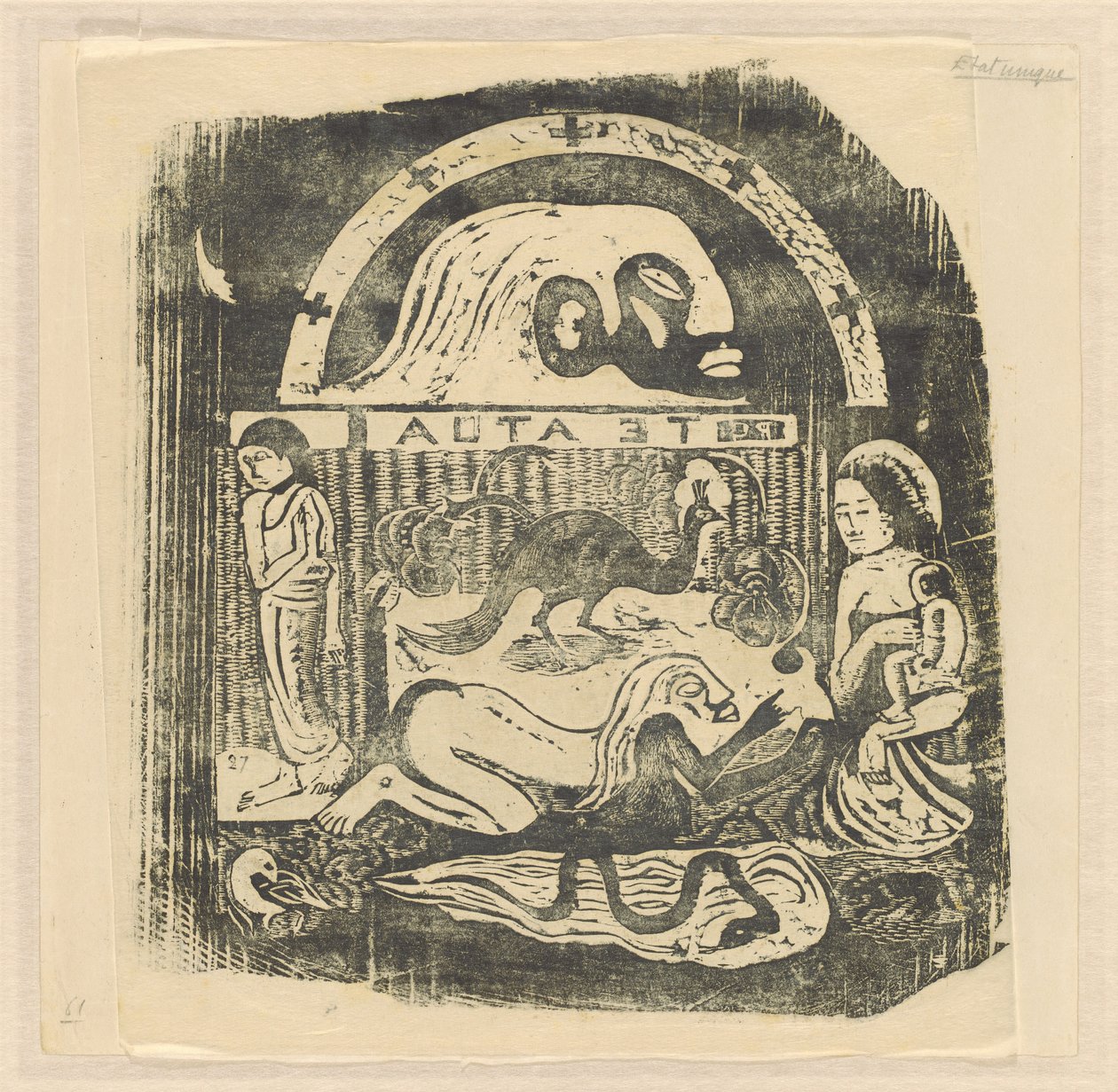 Te Atua (guderne) lille tallerken [recto] af Paul Gauguin