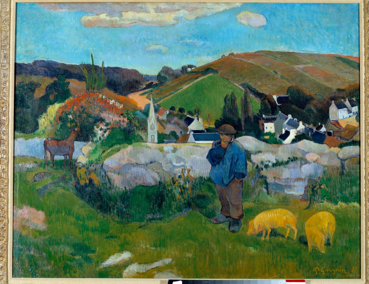 The Pork Guardian i Bretagne i 1888 - Maleri af Paul Gauguin (1848-1903) af Paul Gauguin