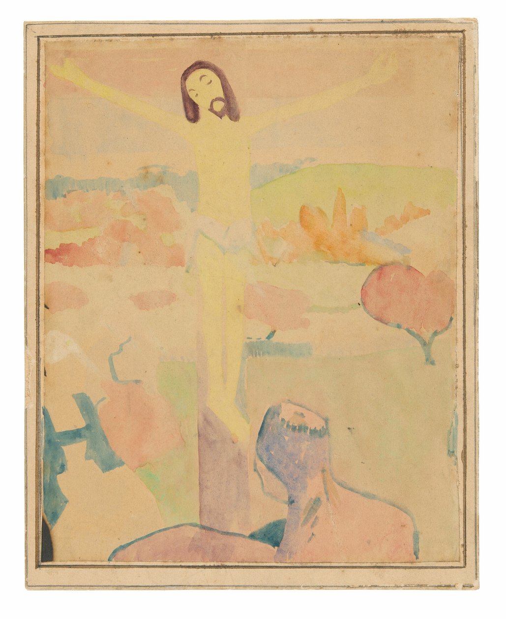Den gule Kristus (recto), kvindelig bader, der vader gennem en bæk af Paul Gauguin