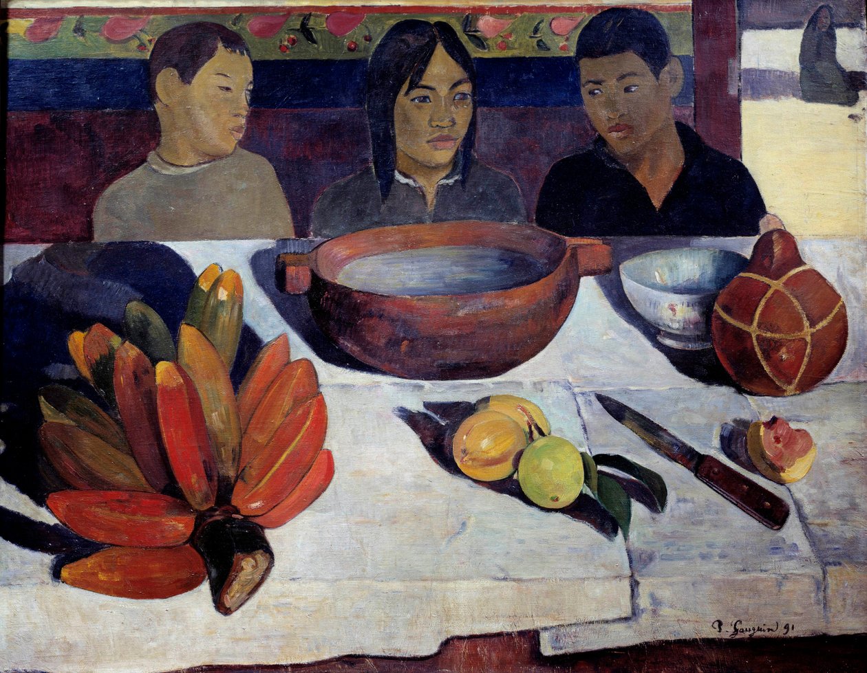 Måltidet eller bananerne Young Tahitian ved bordet. Maleri af Paul Gauguin (1848-1903) 1891 søn. 0,73 x 0,92 m Paris, musee d