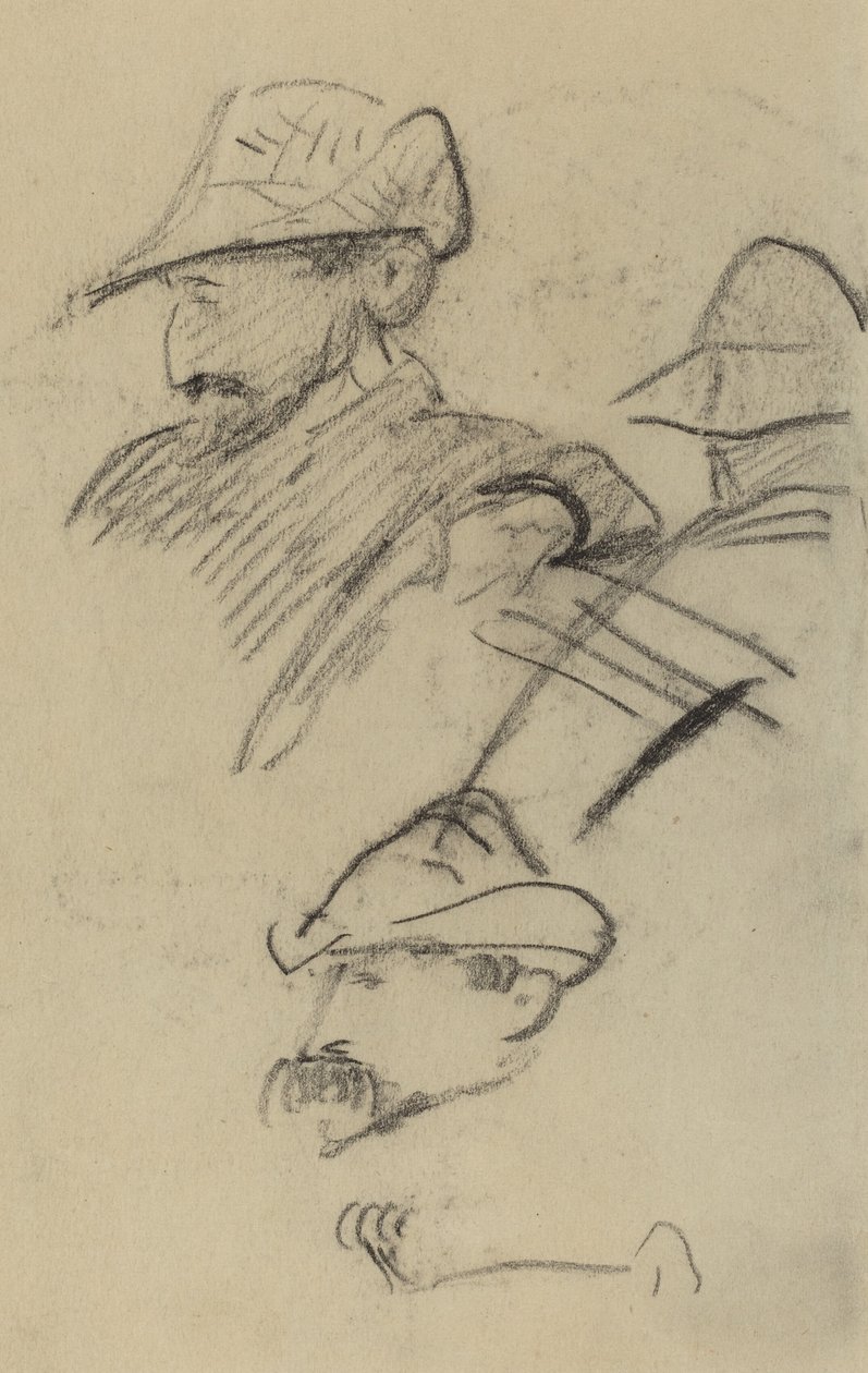 Tre studier af en mand iført hat [recto] af Paul Gauguin