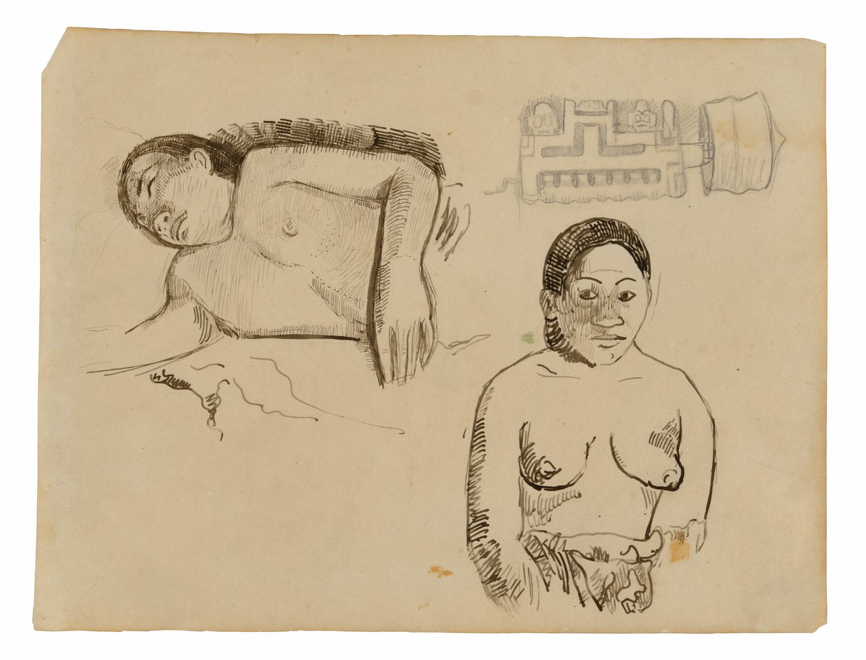 To tahitiske kvinder og en marokkansk øreprop af Paul Gauguin