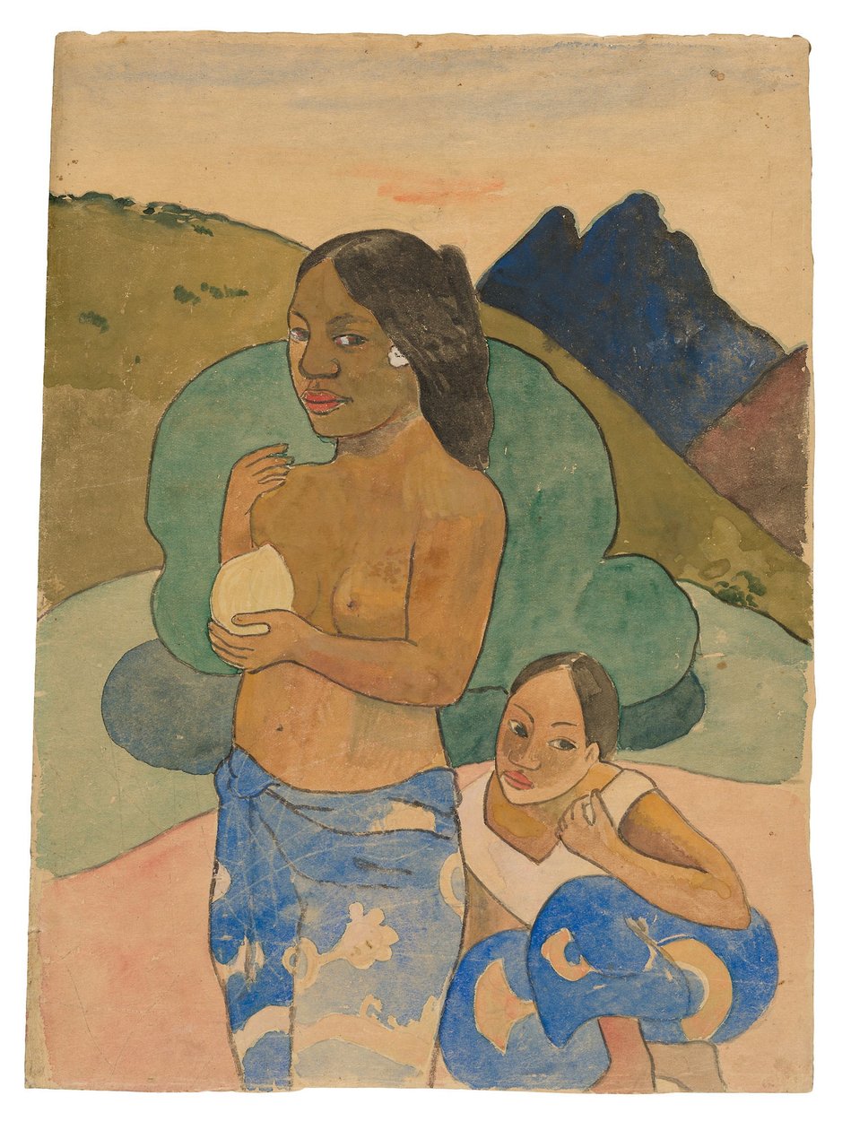Two Tahitian Women in a Landscape, ca. 1892 (akvarel og gouache) af Paul Gauguin