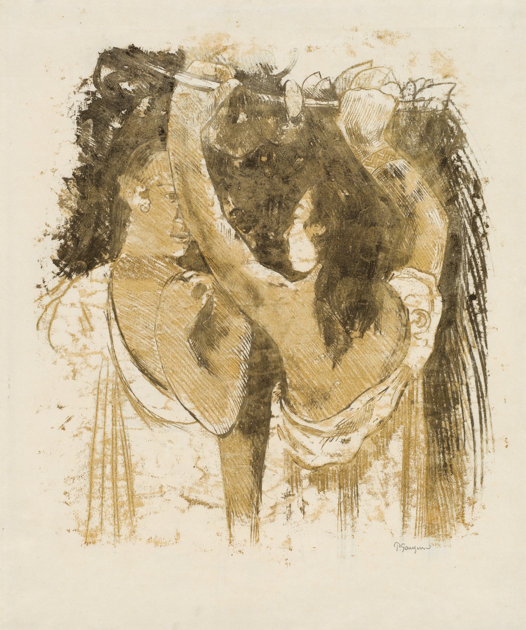 To Tahitianere, der samler frugt [recto], 18991900. af Paul Gauguin