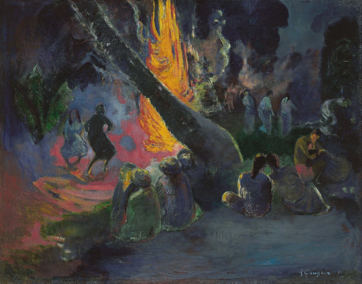 The Fire Dance - The Fire Dance, af Gauguin, Paul Eugene Henry (1848-1903). Olie på lærred af Paul Gauguin