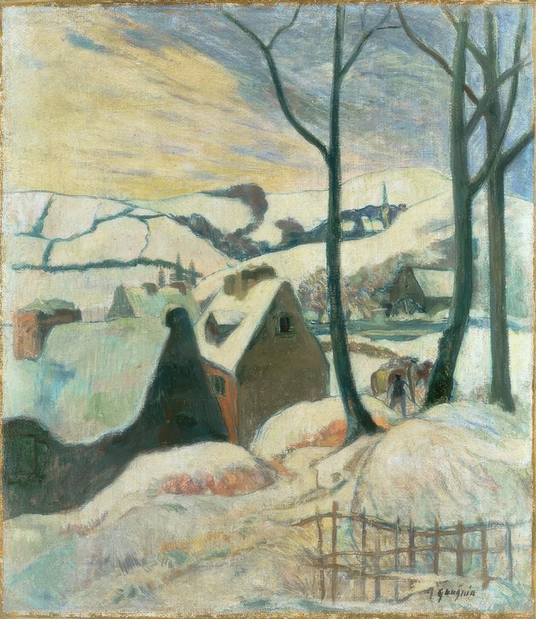 Landsby under sneen af Paul Gauguin