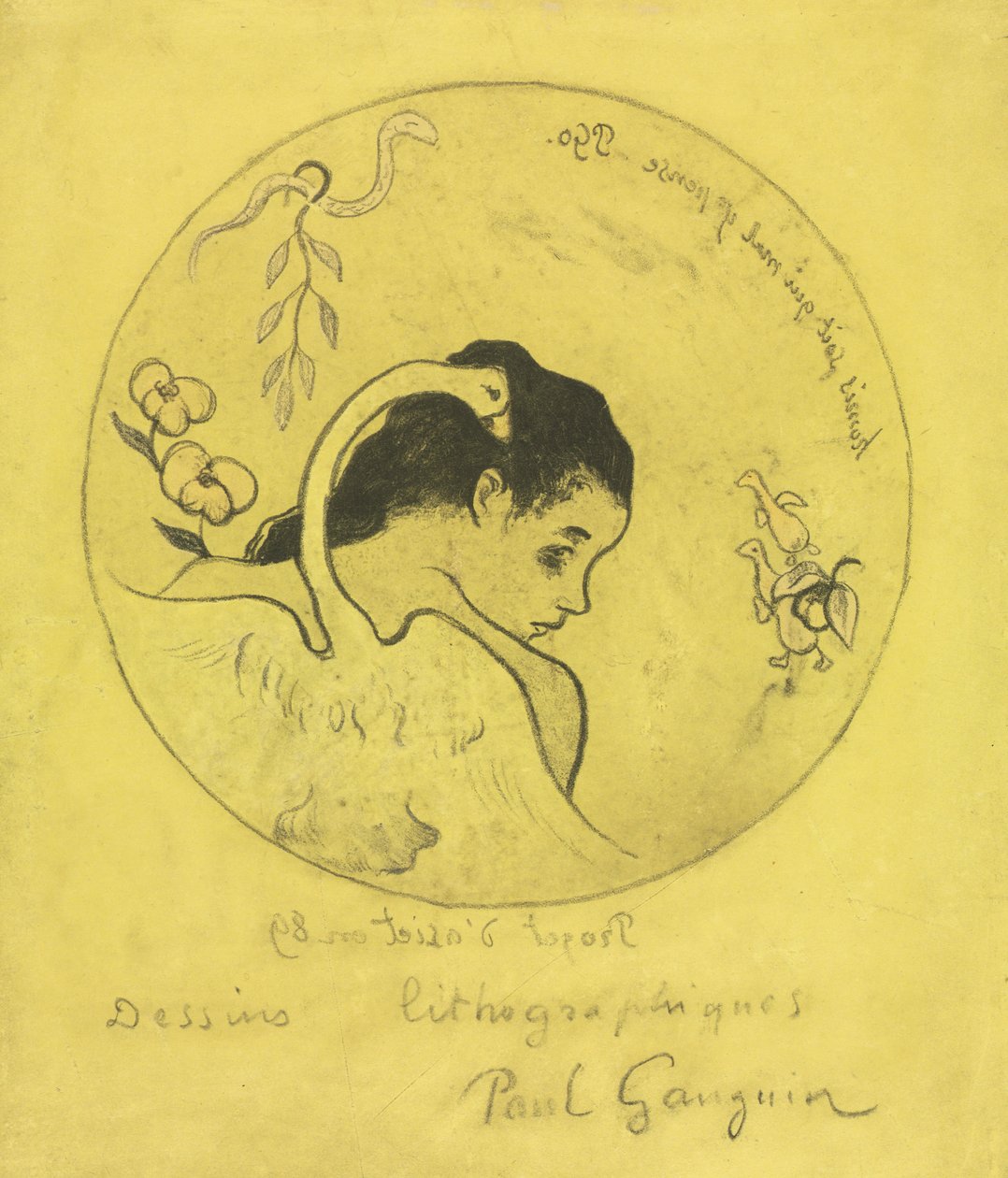 Volpini Suite: Design for a Plate: Leda and the Swan Project for Plate: Leda and the Swan, 1889. af Paul Gauguin