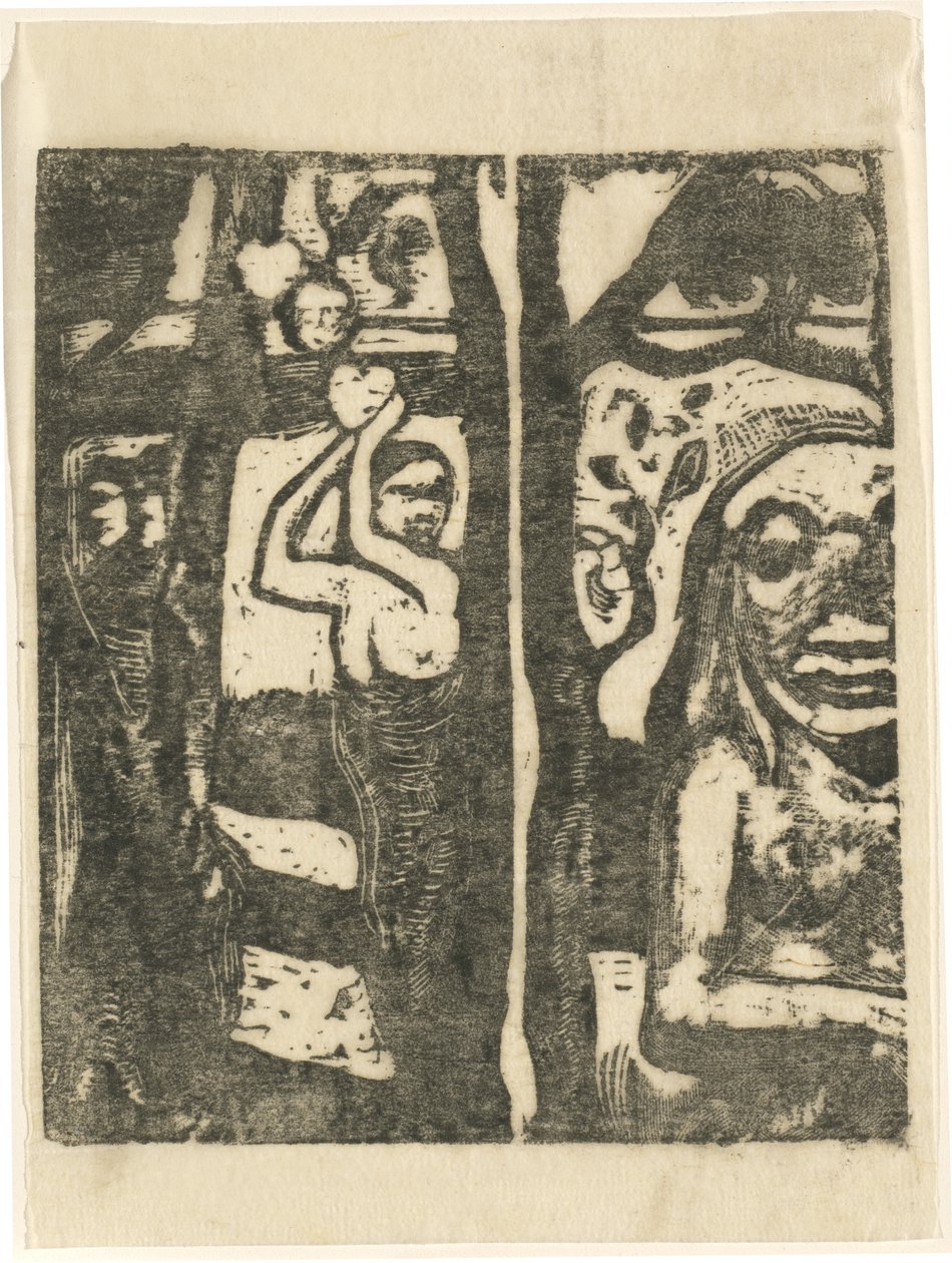 Kvinde plukker frugt og vilden af Paul Gauguin