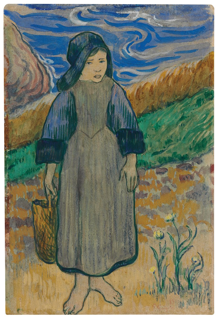 Ung bretonsk pige ved havet; Ung bretonsk pige ved havet, 1889 af Paul Gauguin