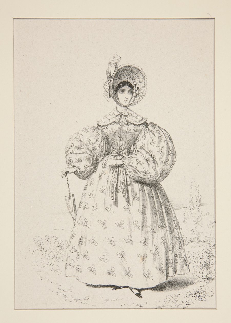 På promenaden. Maj 1835. Kjole af engelsk musselin, ... af Paul Gavarni