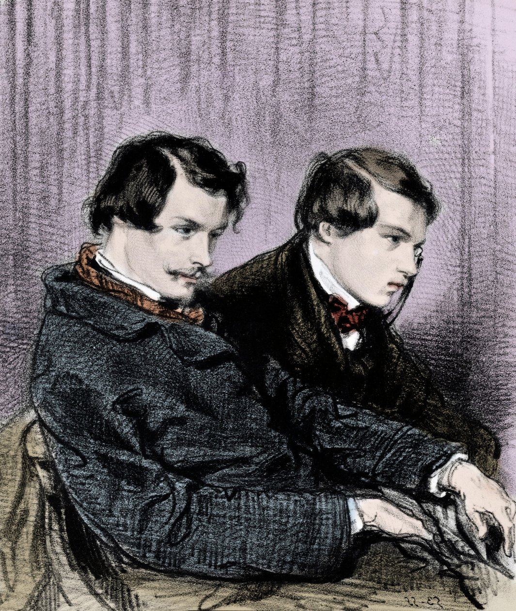 Goncourt-brødre - Edmond de Goncourt (1822-1886) og Jules de Goncourt (1830-1870) i en boks på teatret af Paul Gavarni