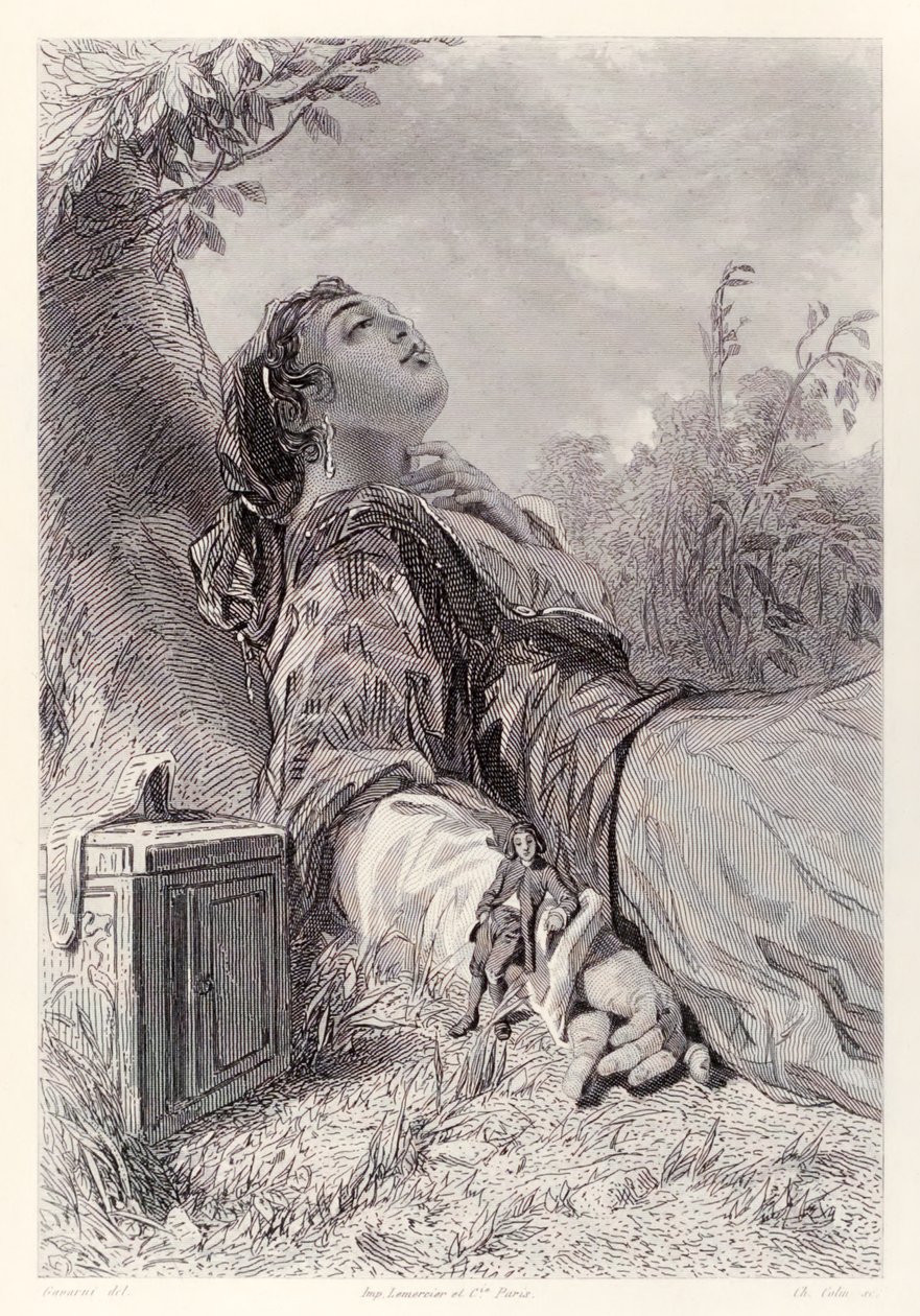 Gulliver og Glumdalclitch, fra den franske udgave af Gullivers Travels af Jonathan Swift af Paul Gavarni