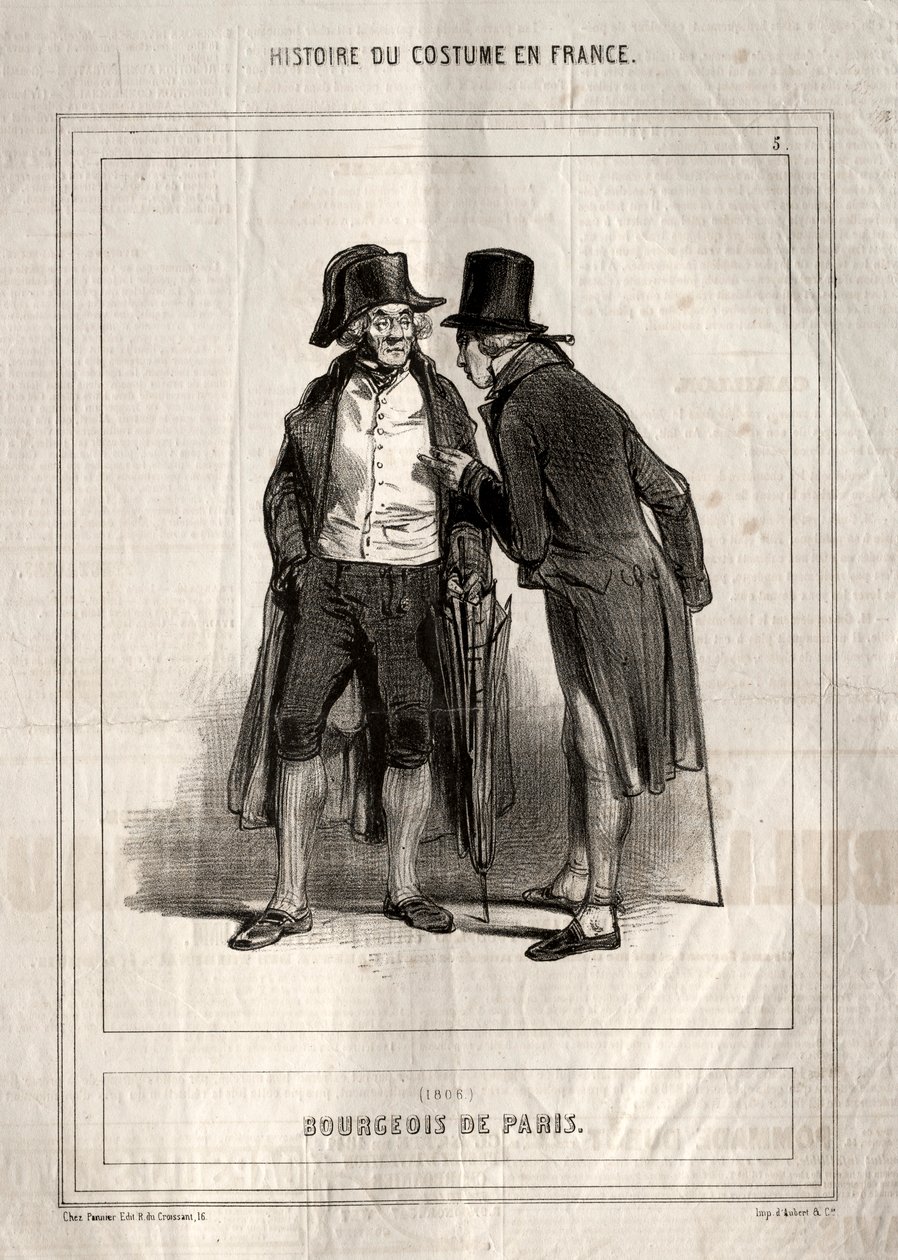 Kostumehistorie i Frankrig: Bourgeois of Paris, 1843. af Paul Gavarni