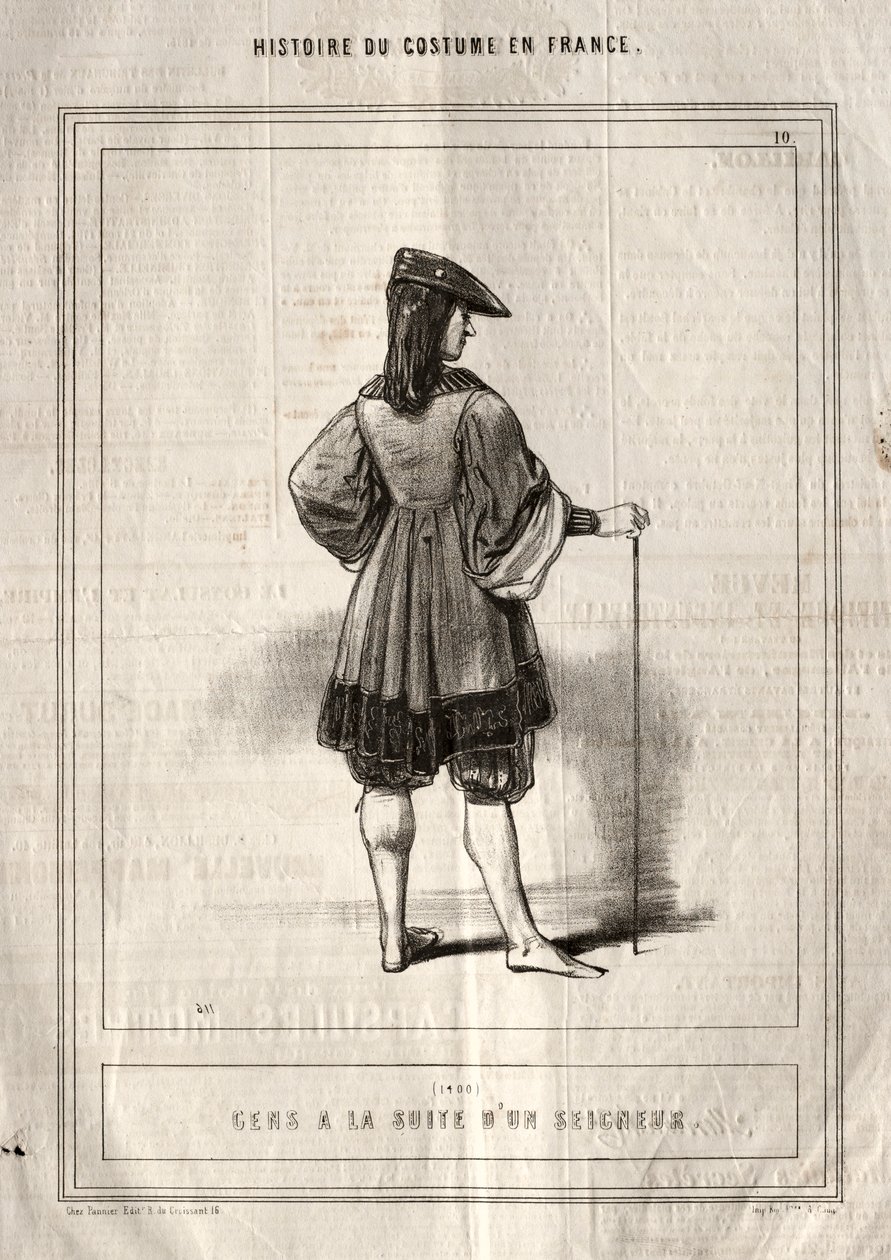 Historien om kostume i Frankrig: Folk følger en herre, 1843. af Paul Gavarni