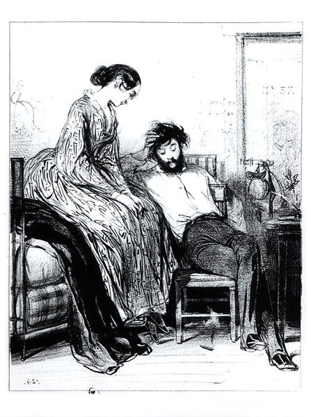I Prison for Debt at Clichy, ca. 1830-40 (litho) (s/h foto) af Paul Gavarni