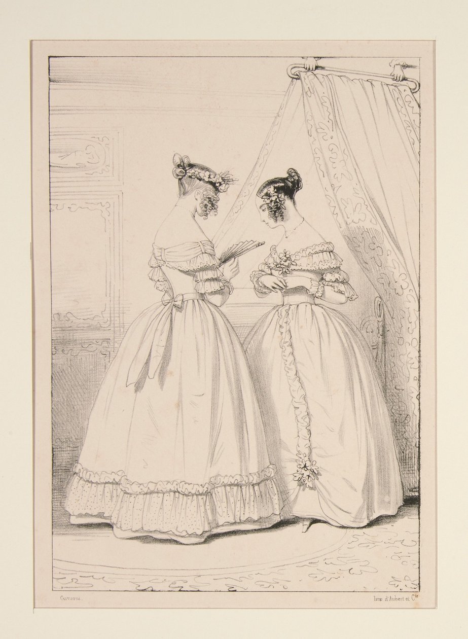 JANUAR 1838. Kjole i crepe med en volant af bouillonnetulle. af Paul Gavarni
